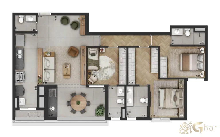 Planta apartamento 3 suítes 114 m² no Haus Mitre Edition Moema