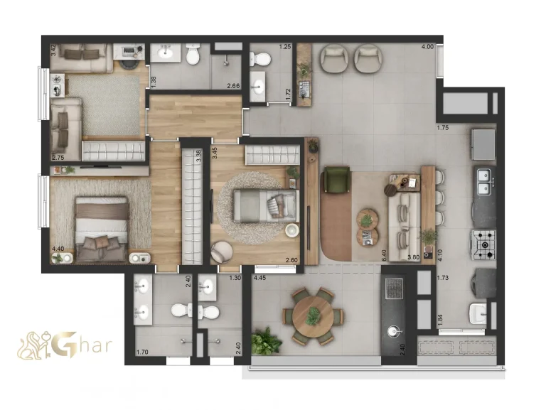 Planta apartamento 3 suítes 114 m² no condomínio Haus Mitre Edition Moema