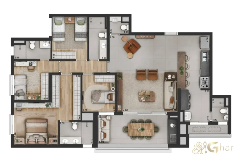 : Planta do apartamento com 4 dormitórios 141 m² no Haus Mitre Edition Moema