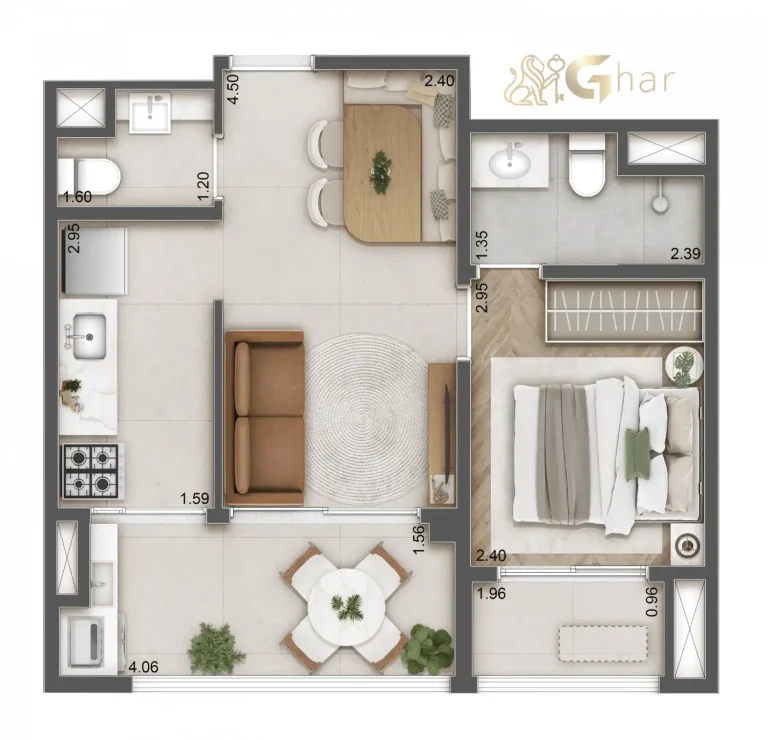 Planta apartamento 43 m² 1 suíte no Haus Mitre Station Brooklin São Paulo