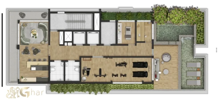 Planta da cobertura com lazer rooftop no condomínio Häuser Home Design Moema em São Paulo