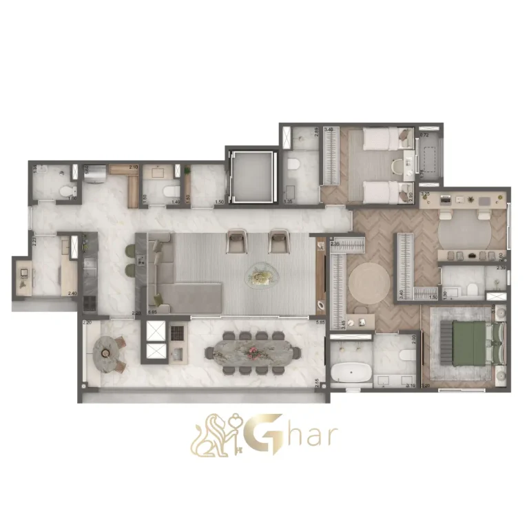 Planta apartamento 149m² 3 suítes Home Boutique By Living Campo Belo São Paulo