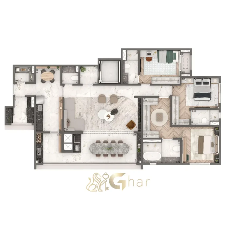 Planta apartamento 149m² 3 suítes Home Boutique By Living Campo Belo São Paulo