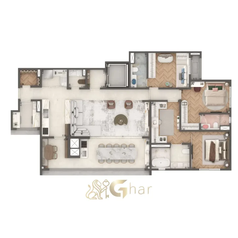 Planta apartamento 149m² 3 suítes Home Boutique By Living Campo Belo São Paulo