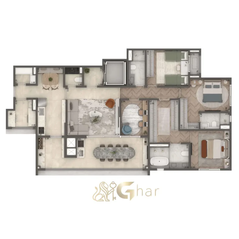 Planta apartamento 149m² 4 dormitórios Home Boutique By Living Campo Belo São Paulo