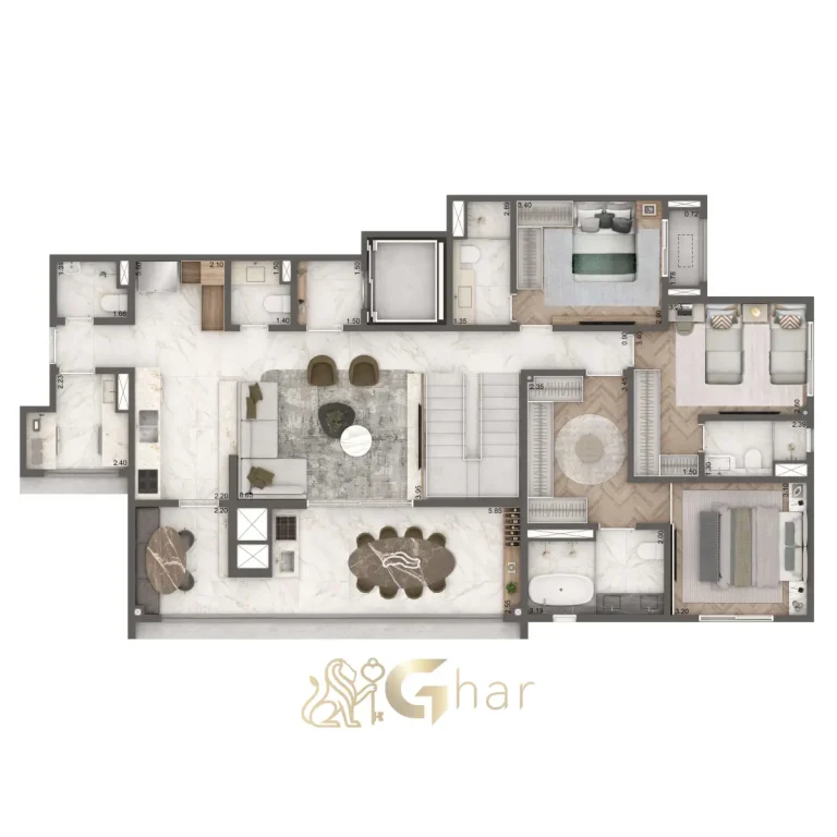 Planta duplex 265m² 3 suítes pavimento inferior Home Boutique By Living Campo Belo São Paulo