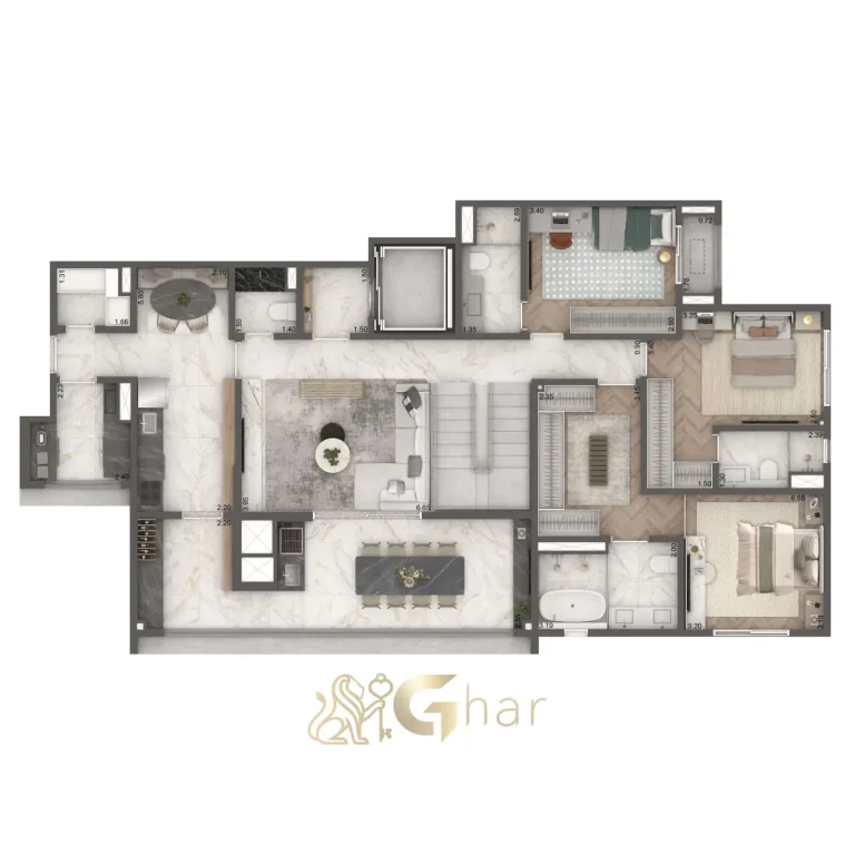 Planta duplex 265m² 4 suítes pavimento inferior Home Boutique By Living Campo Belo São Paulo