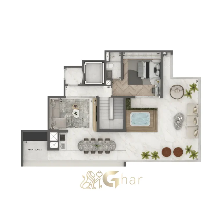 Planta duplex 265m² 4 suítes pavimento superior Home Boutique By Living Campo Belo São Paulo