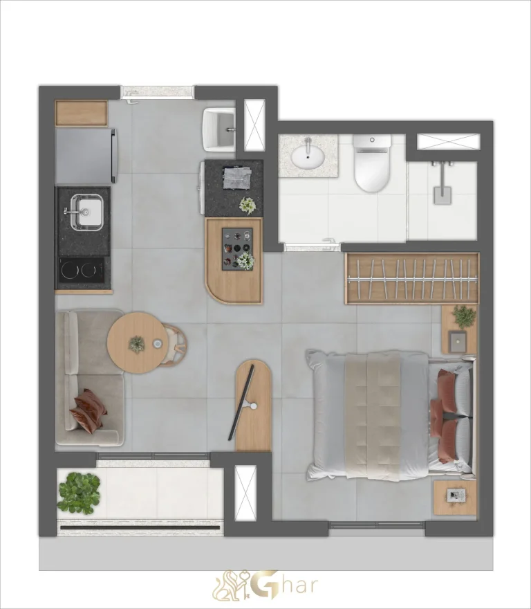 Planta apartamento 24m² 1 dormitório opção B Joá Pinheiros