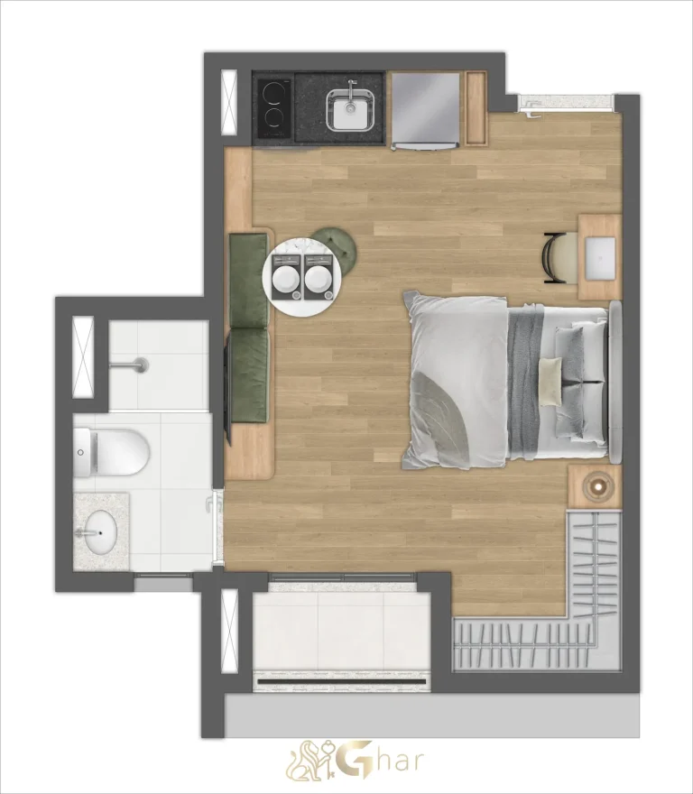 Planta apartamento 24m² 1 dormitório opção D Joá Pinheiros