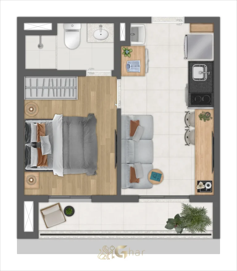 Planta apartamento 29m² 1 dormitório opção A Joá Pinheiros
