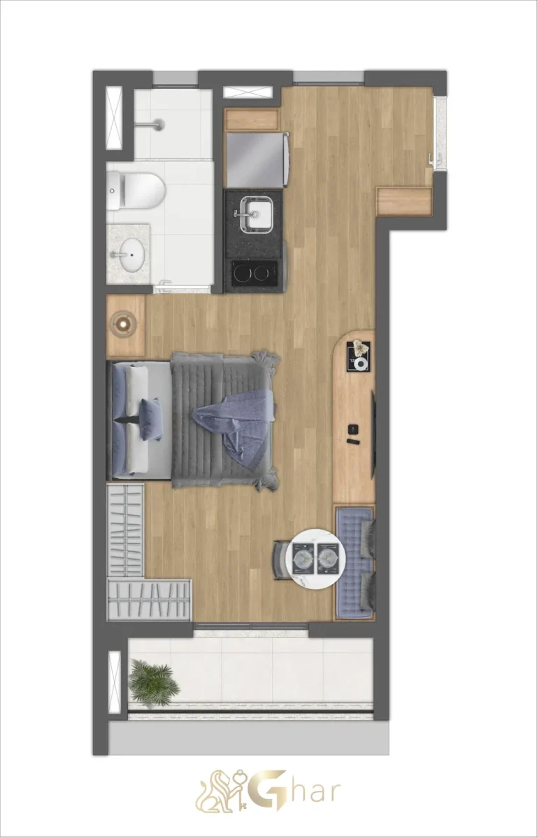 Planta apartamento 29m² 1 dormitório opção C Joá Pinheiros
