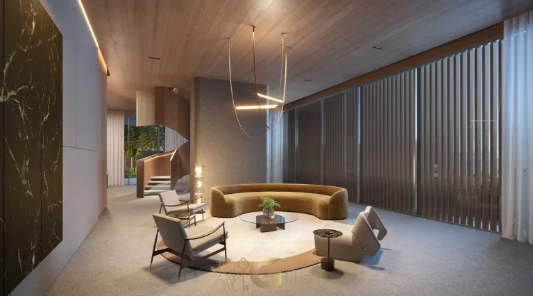 Lobby elegante do condomínio Kalea Jardins