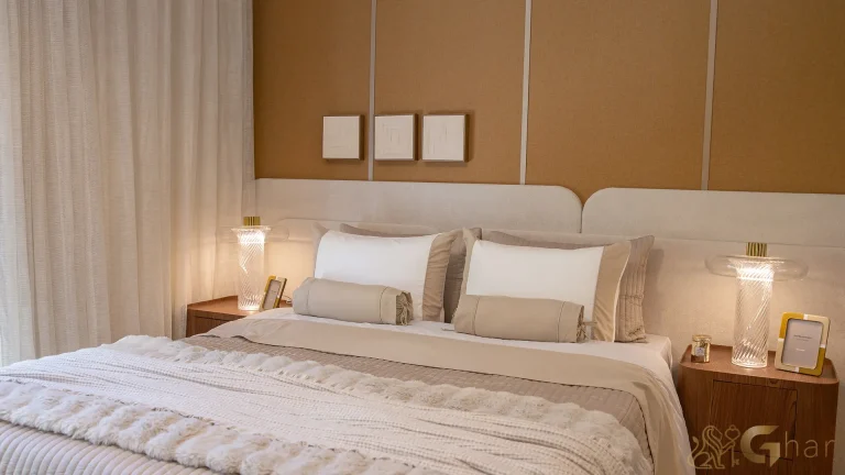 Quarto casal decorado Legacy Guedala apartamento Jardim Guedala São Paulo