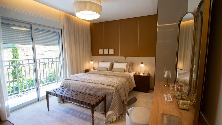 Suíte casal Legacy Guedala apartamento decorado São Paulo