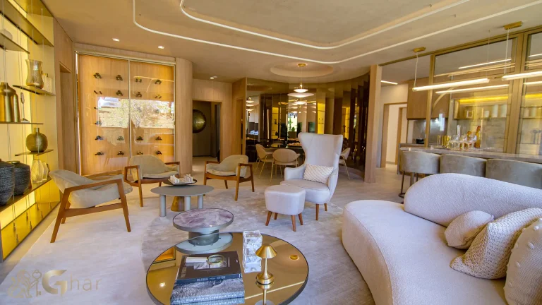 Sala de estar moderna apartamento Legacy Guedala Jardim Guedala