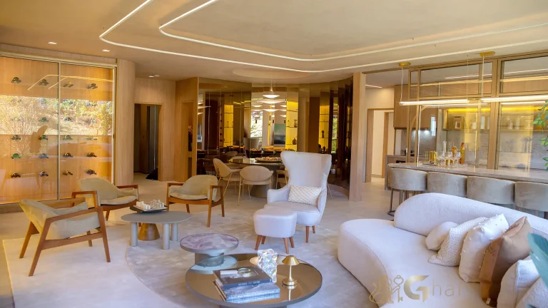 Living sofisticado apartamento decorado Legacy Guedala São Paulo