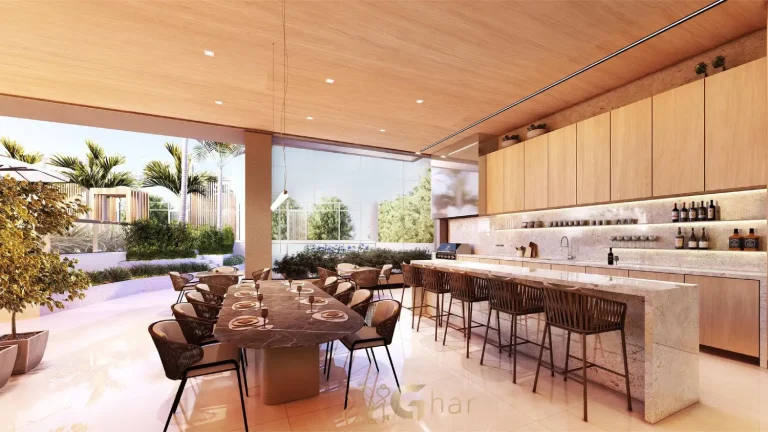 Espaço gourmet quadra de tênis Legacy Guedala apartamentos São Paulo