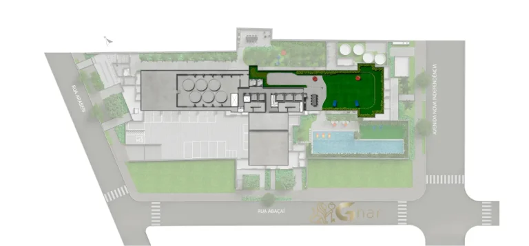 Planta de implantação rooftop do condomínio Living Full Berrini em São Paulo