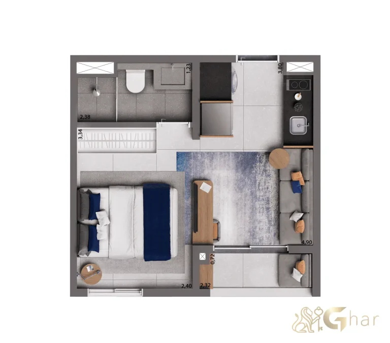 Planta apartamento 25 m² com 1 dormitório no Living Full Berrini em São Paulo