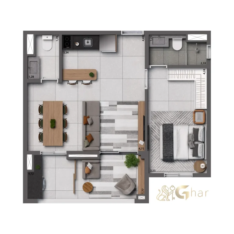 Planta apartamento 49 m² 1 suíte no Living Full Berrini em São Paulo