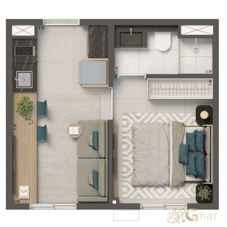 Planta apartamento 24 m² 1 dormitório no Living Full Estaiada Brooklin