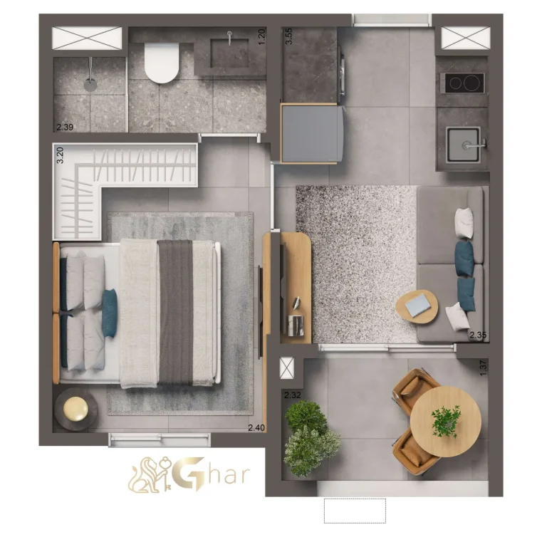 Planta apartamento 26 m² 1 dormitório no Living Full Estaiada Brooklin