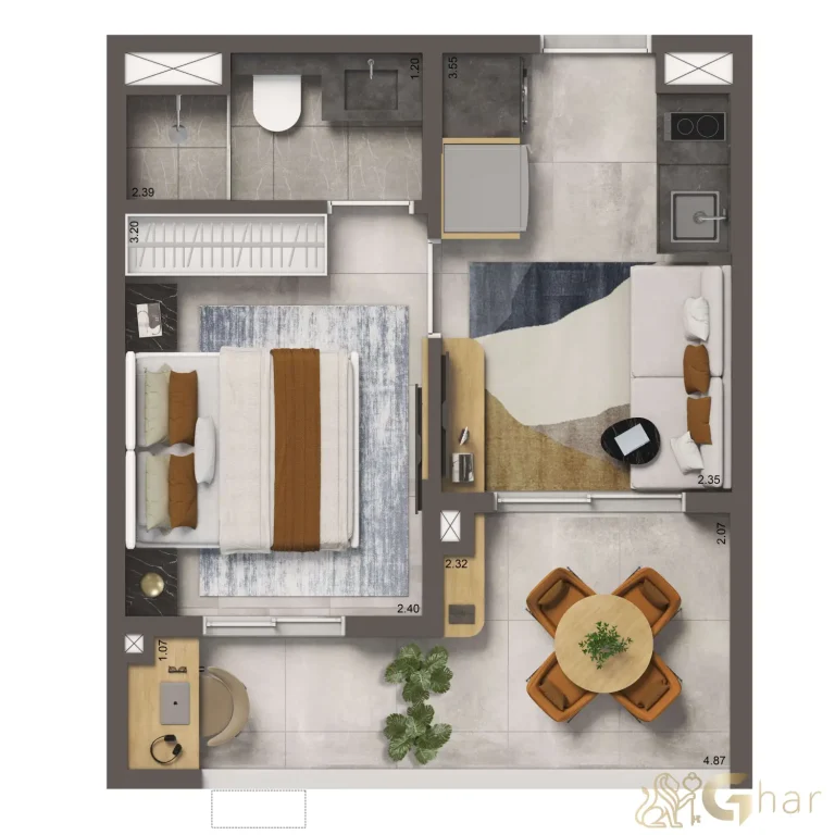 Planta apartamento 30 m² 1 dormitório no Living Full Estaiada Brooklin