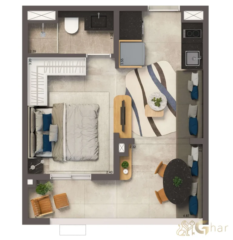 Planta apartamento 30 m² ampliada no Living Full Estaiada Brooklin