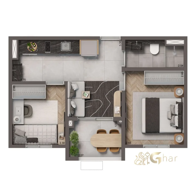 Planta apartamento 38 m² com 2 dormitórios no Living Full Estaiada Brooklin