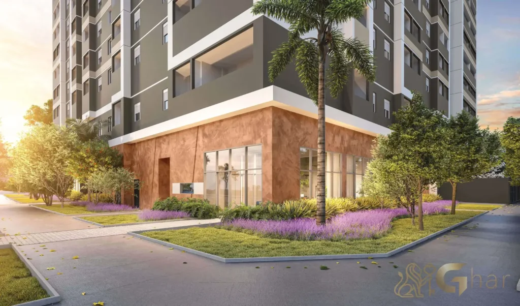 Fachada com portaria do Living Full Estaiada no Brooklin São Paulo