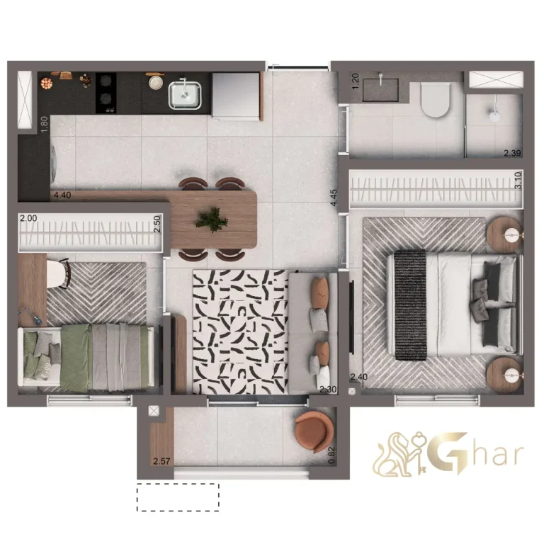 Planta apartamento 36m² 2 dormitórios Living Full Paulista Aclimação São Paulo