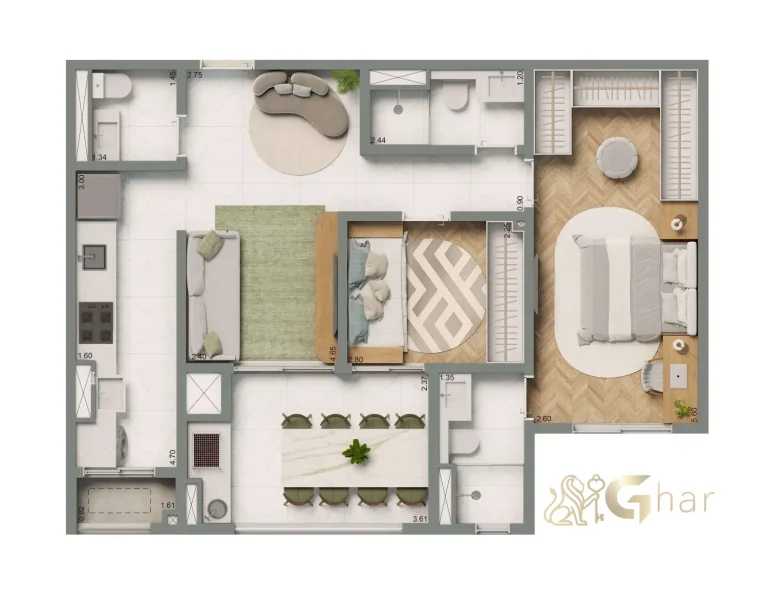 Planta apartamento 69m² 2 dormitórios 1 suíte Living Grand Exclusive Tucuruvi São Paulo