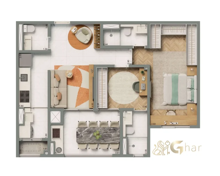 Planta apartamento 69m² 2 suítes Living Grand Exclusive Tucuruvi São Paulo