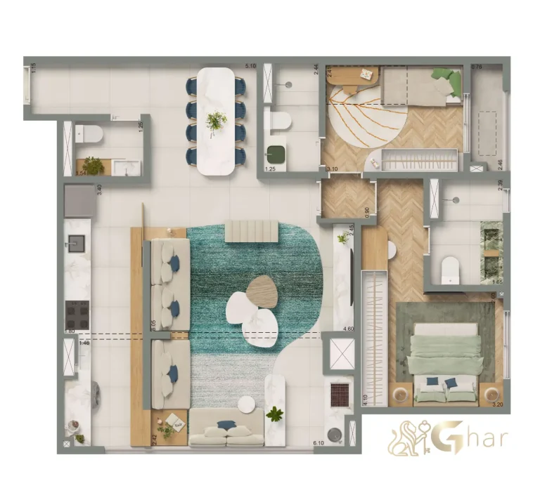 Planta apartamento 87m² 2 suítes Living Grand Exclusive Tucuruvi São Paulo
