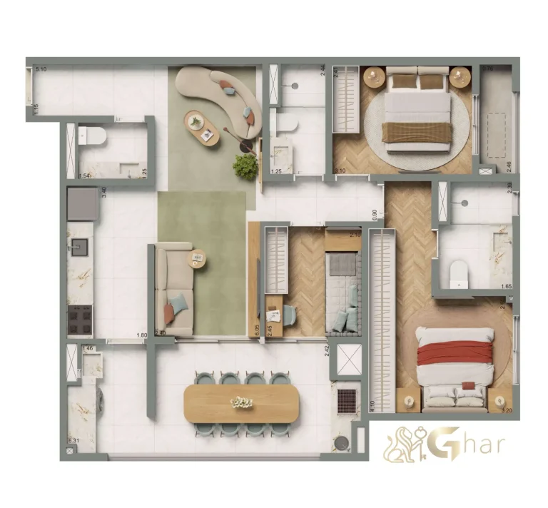 Planta apartamento 87m² 3 dormitórios 1 suíte Living Grand Exclusive Tucuruvi São Paulo