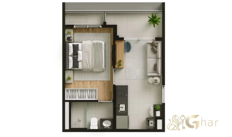 Planta apartamento 28 m² 1 dormitório no Look Berrini Brooklin São Paulo