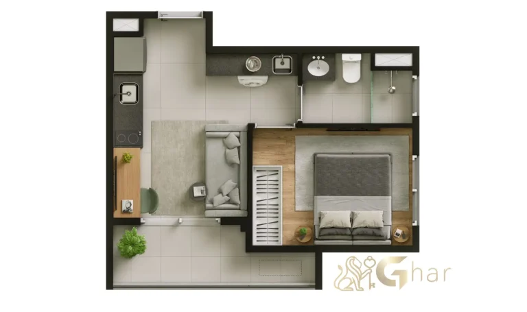 Planta apartamento 30 m² 1 dormitório no Look Berrini Brooklin São Paulo
