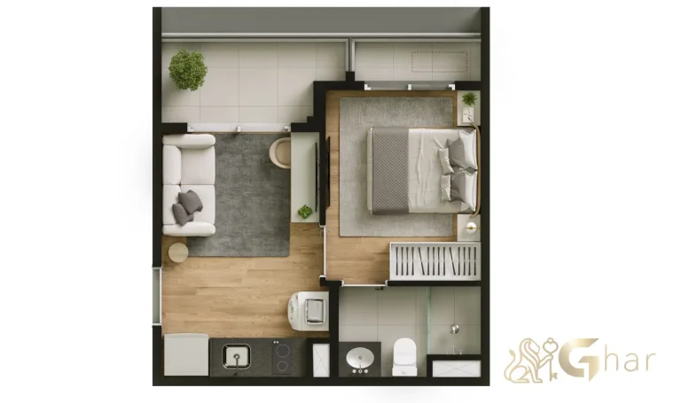 Planta apartamento 31 m² 1 dormitório no Look Berrini Brooklin São Paulo