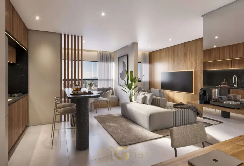 Apartamento decorado com living 2 dormitórios no Look Ibirapuera