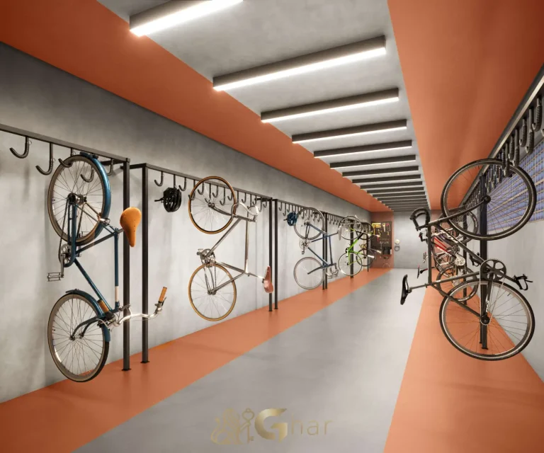 Bicicletário moderno no condomínio Look Ibirapuera em São Paulo