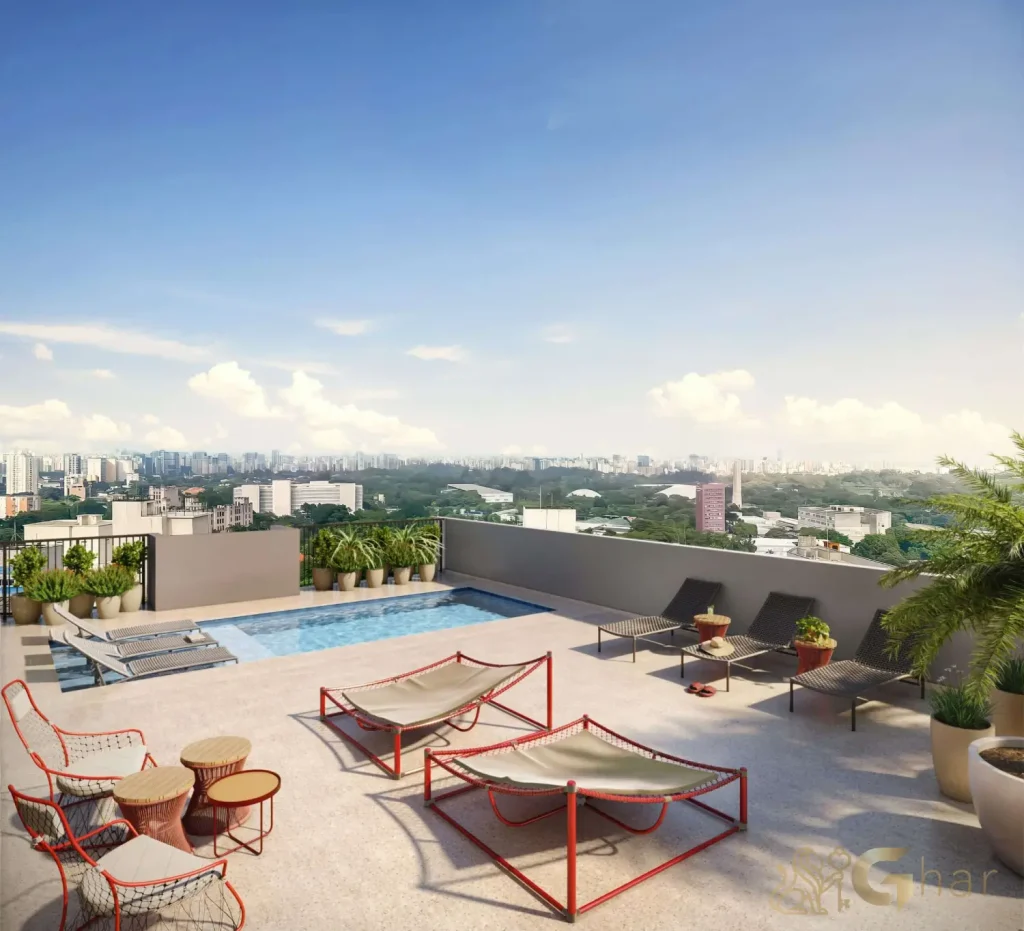 Piscina elegante no condomínio Look Ibirapuera em São Paulo