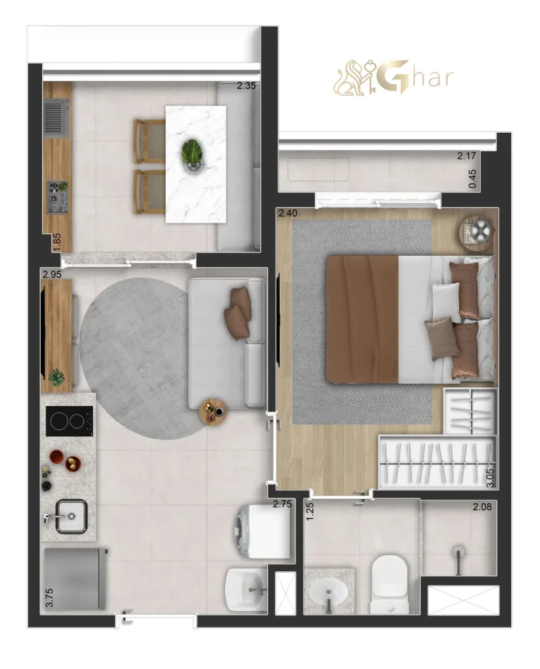 Planta apartamento 29 m² 1 dormitório – Look Ibirapuera