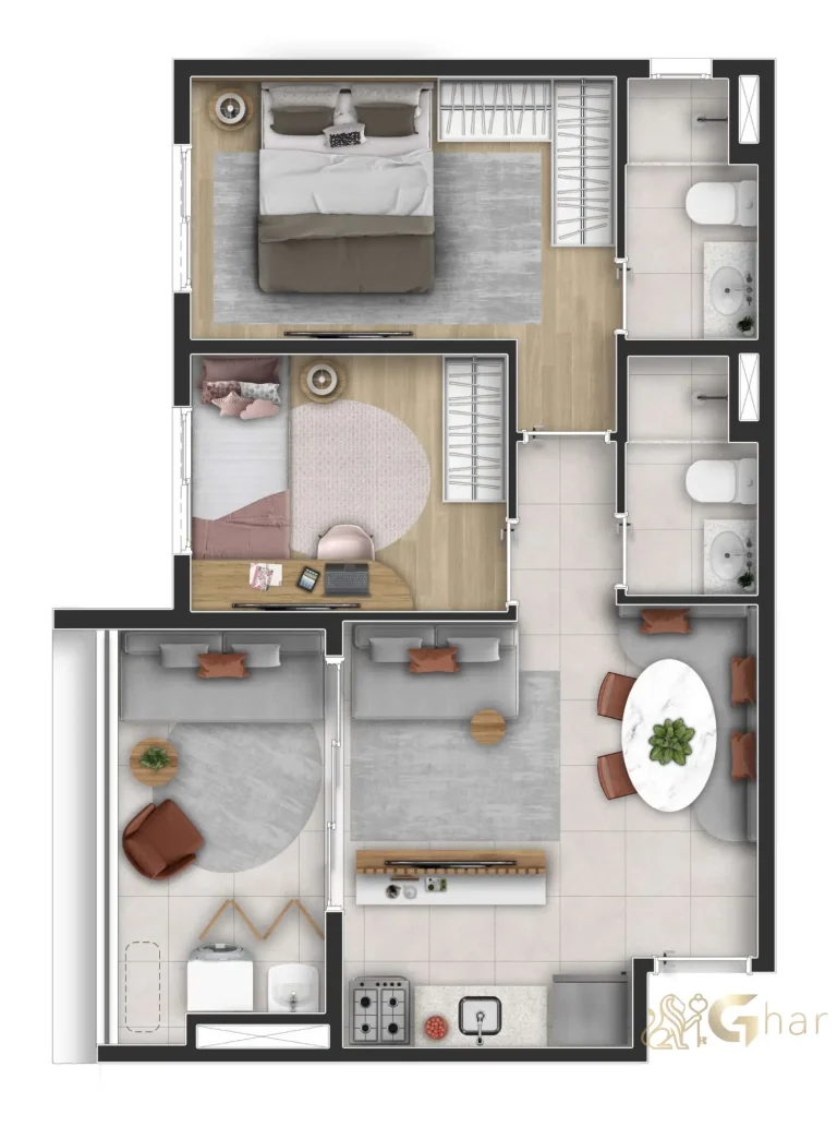 Planta apartamento 51 m² 2 dormitórios – Look Ibirapuera