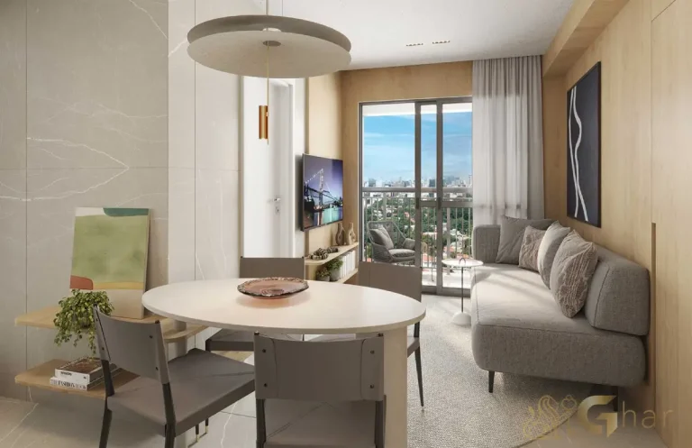 Living decorado em apartamento compacto de 38m² no Lume House Vila Prudente