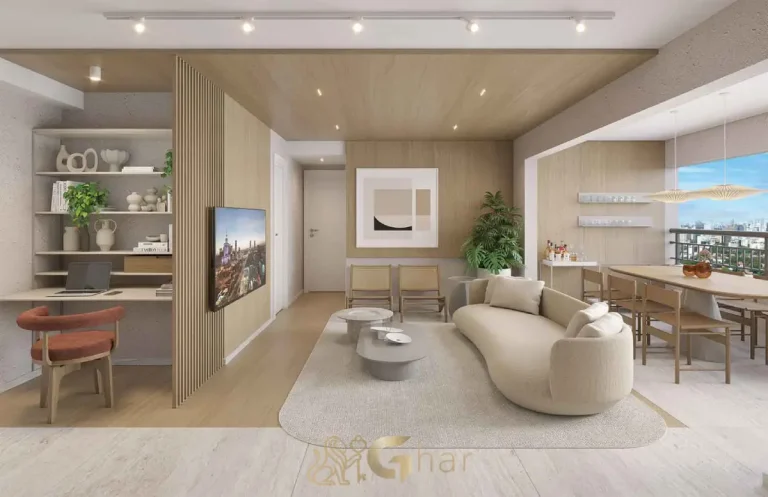 Living decorado em apartamento de 69m² no Lume House Vila Prudente