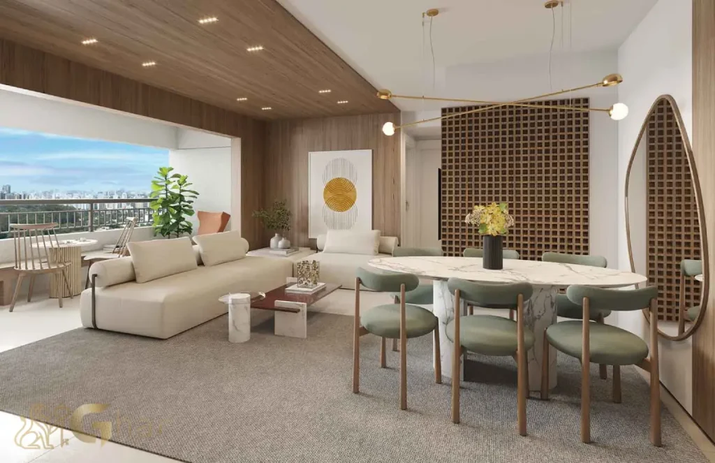 Living decorado em apartamento de 71m² no Lume House Vila Prudente