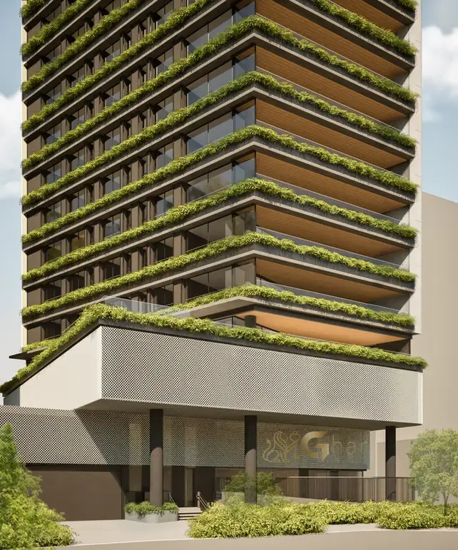 Fachada contemporânea do Lux 600 Vila Nova Conceição em São Paulo