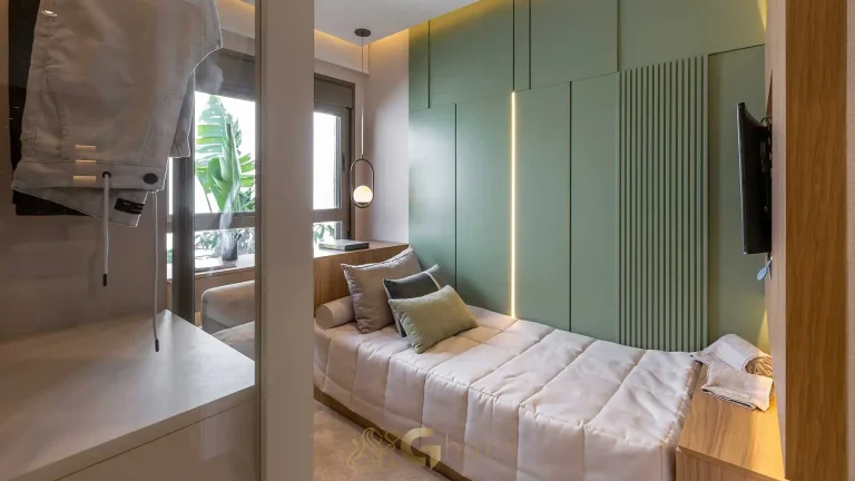 Quarto decorado apartamento 138m² MAC Brooklin alto padrão Brooklin SP