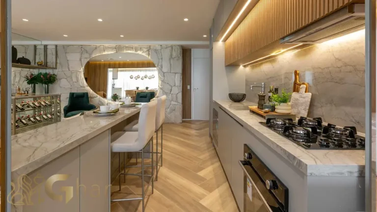 Cozinha aberta integrada apartamento decorado 100m² MAC Brooklin